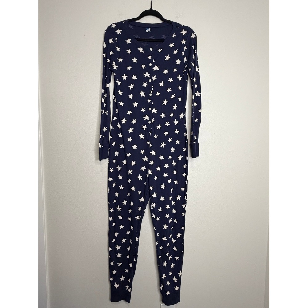 Old Navy Women's Navy Blue White Star Print Cotton Union Suit Pajamas Small